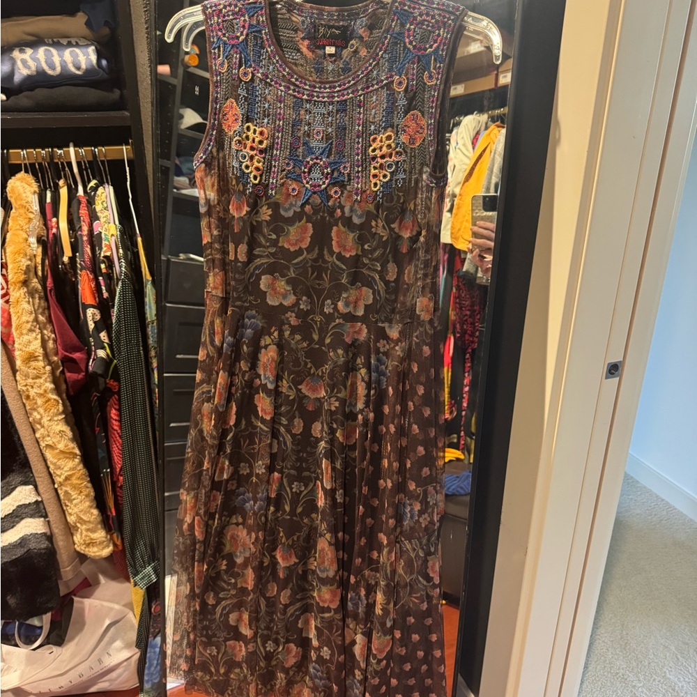 Johnny Was Multicolor Embroidered Midi Dress
